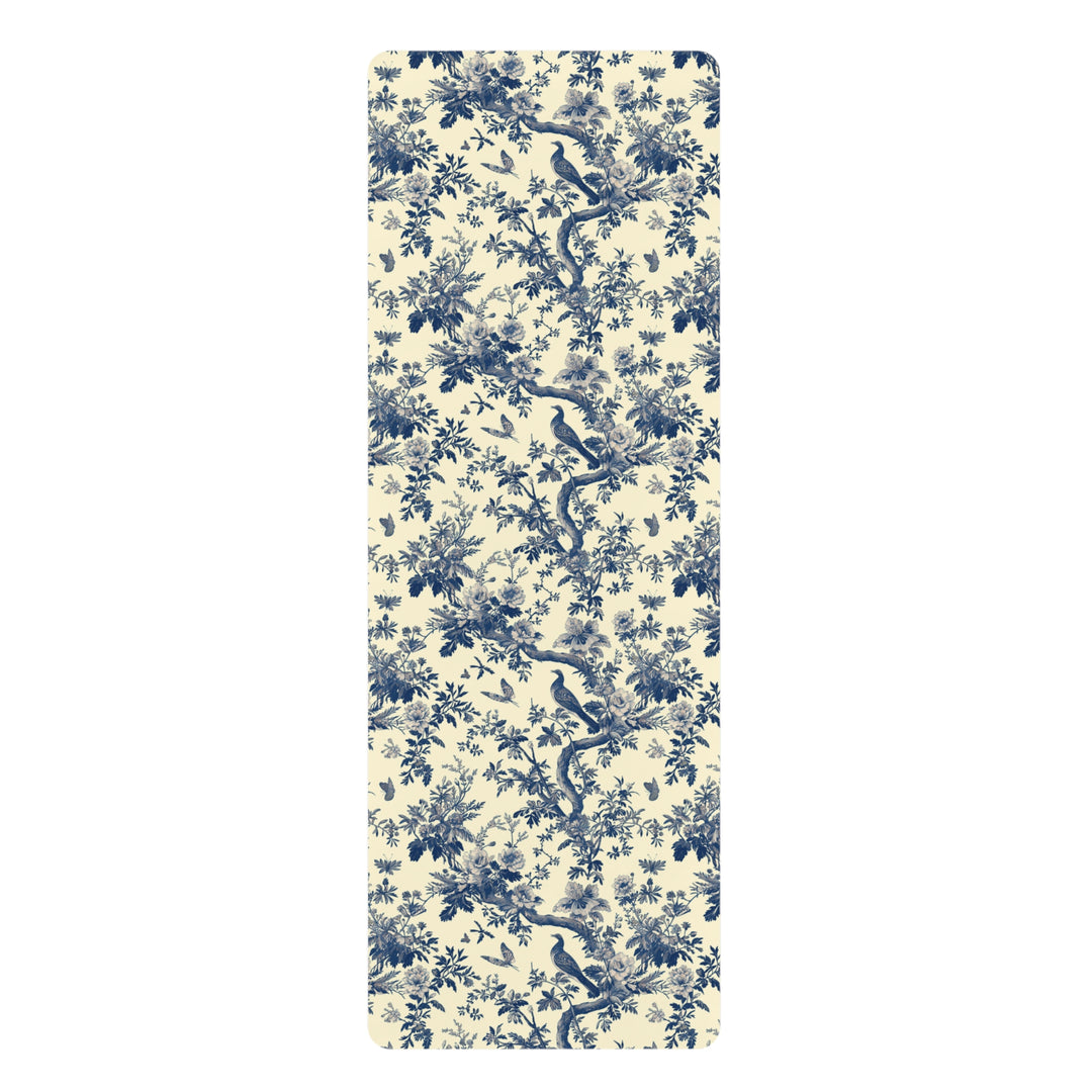 Elegant Toile de Jouy Yoga Mat – Extra Long, Non-Slip, Vintage French Design, Includes Strap