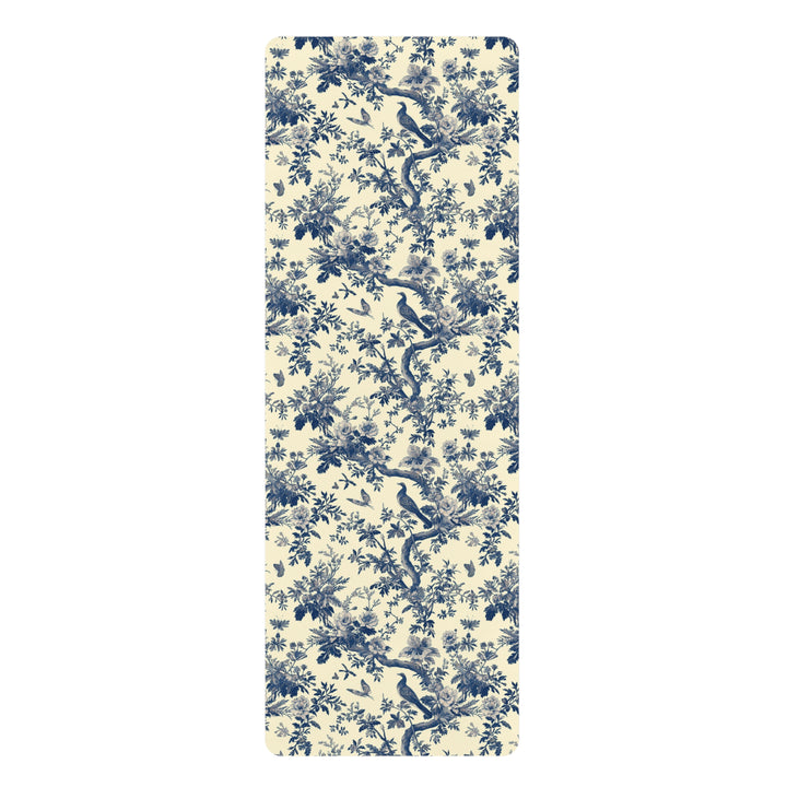 Elegant Toile de Jouy Yoga Mat – Extra Long, Non-Slip, Vintage French Design, Includes Strap