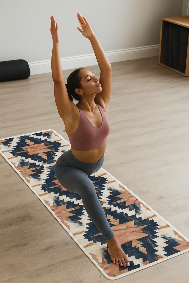 Aztec Yoga Mat with Strap – Western Boho Non-Slip Mat for Women, Christmas Gift, 24"x70", Lightweight & Durable